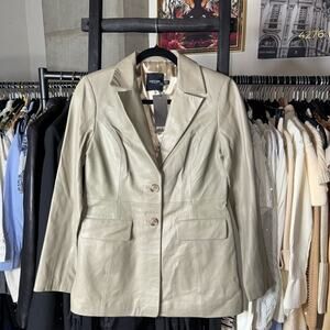 Nasty Gal 6 Genuine Leather Blazer Beige Taupe Fitted Jacket